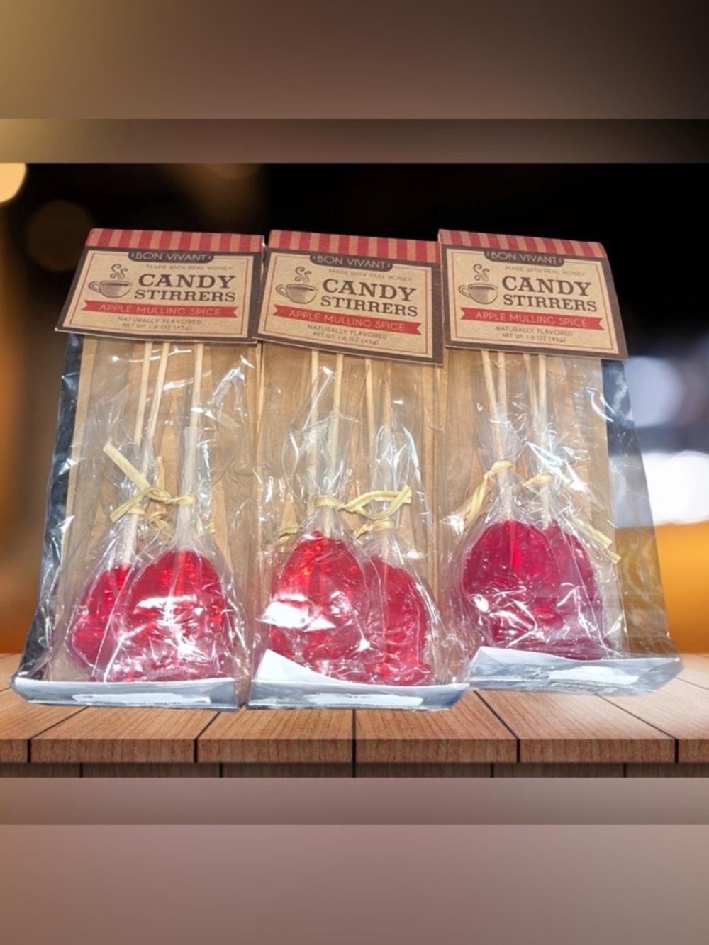 NEW! Bon Vivant 3 Pack Apple Mulling Spice Candy Stirrers.  9 Stirs Total